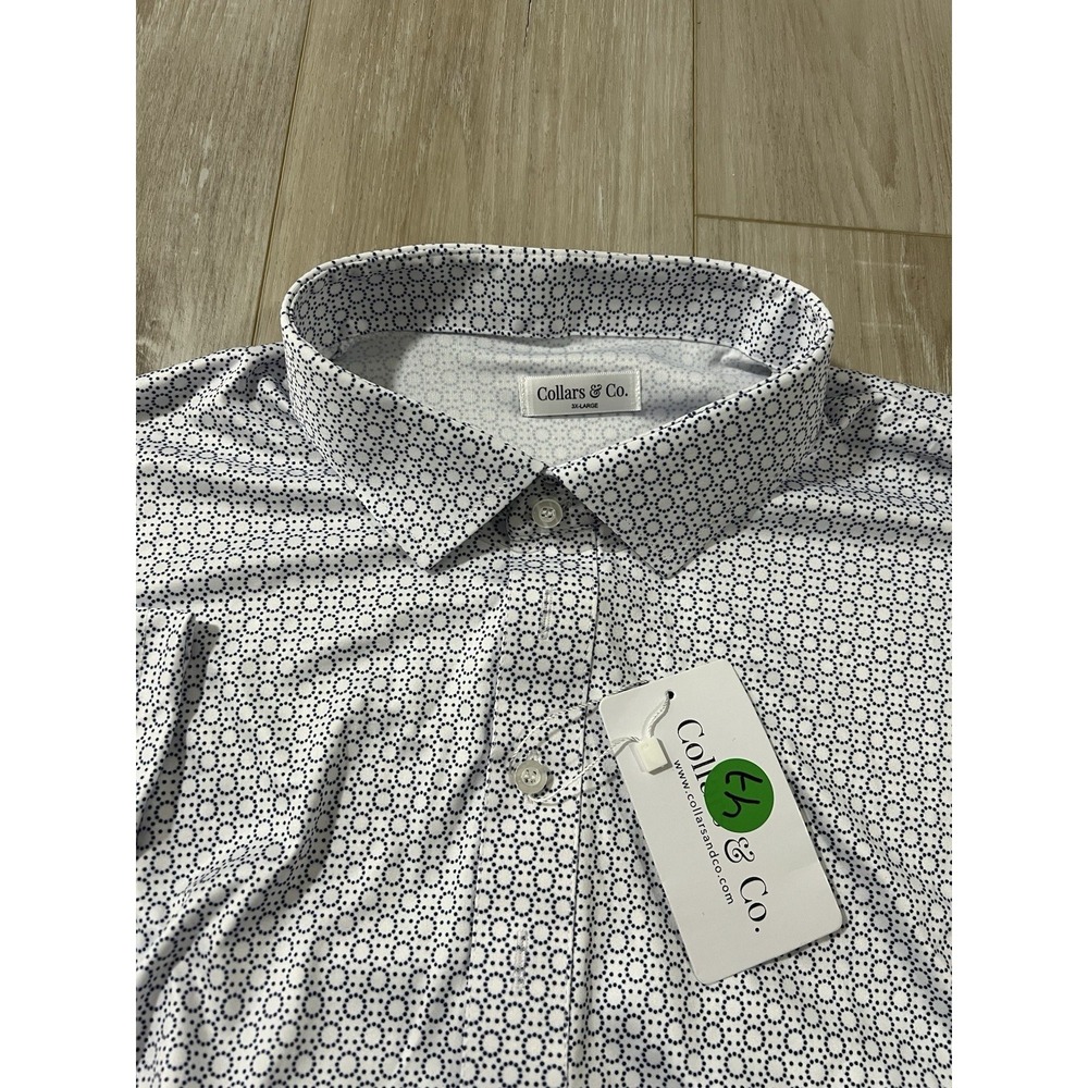 Collars and Co. Short Sleeve Polo 3XL Geometric AOP Print Shirt White/blue